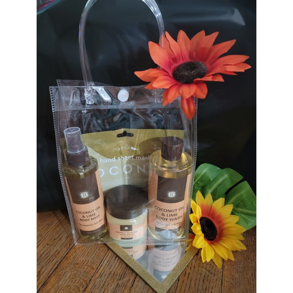 Rich‎ Radiance Coco Oil, Lime Skincare Set Body Wash Scrub Mist 3pc Melanin Skin